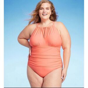 Kona Sol Women's High Neck Halter One Piece Swimsuit Tummy Control Swimwear